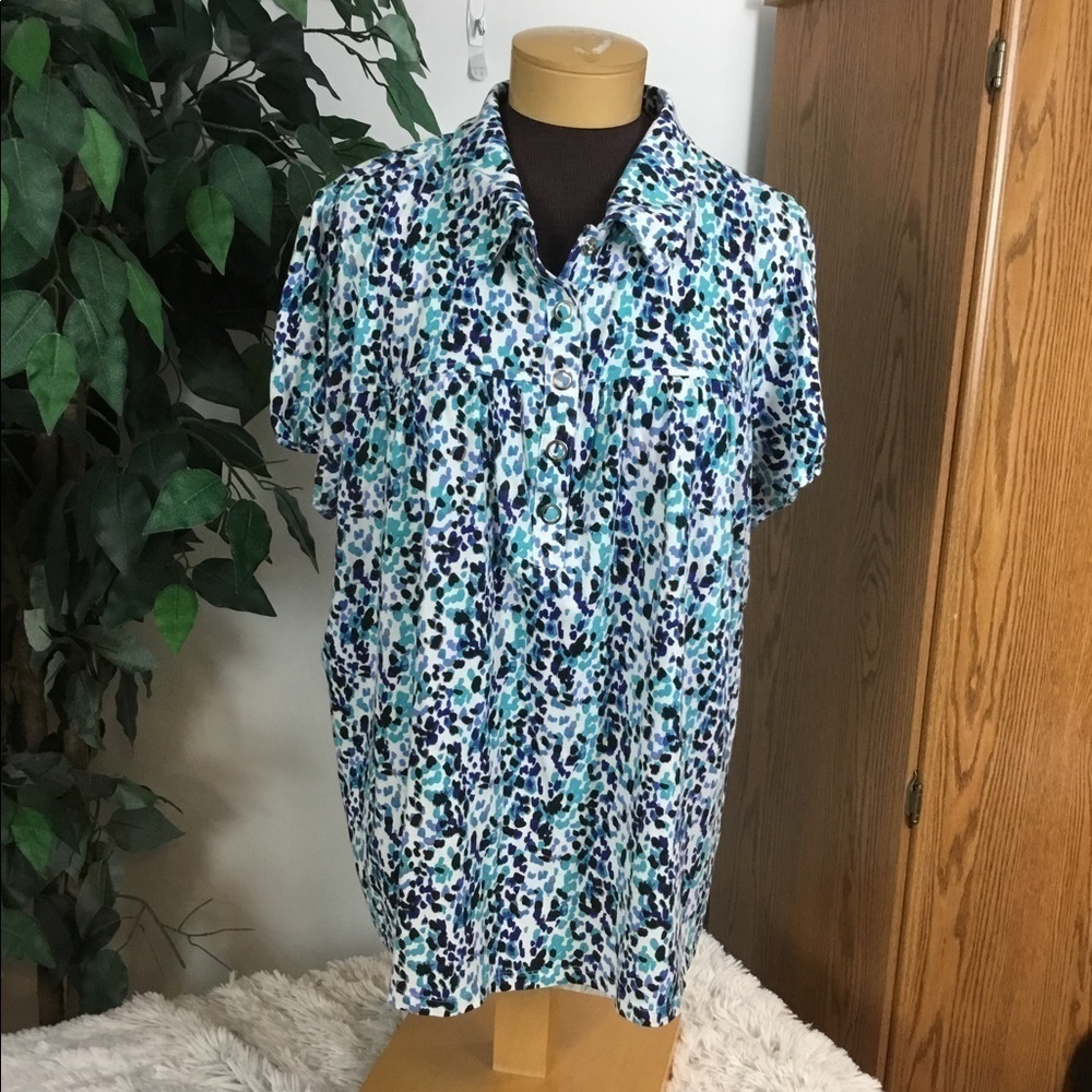STYLE & Co 3X snap front cap sleeve collared blouse